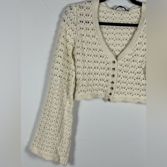 Zara Cream Open Knit Cropped Cardigan- S - Picture 8 of 14